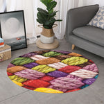 Colorful Wool Yarns Print Round Rug