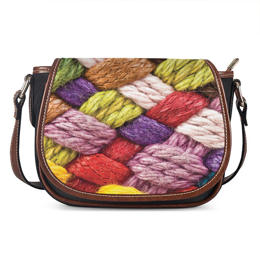 Colorful Wool Yarns Print Saddle Bag
