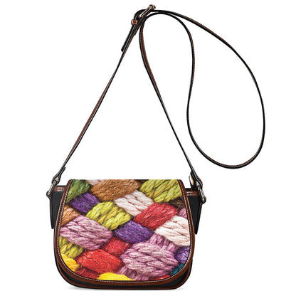 Colorful Wool Yarns Print Saddle Bag