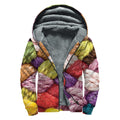 Colorful Wool Yarns Print Sherpa Lined Zip Up Hoodie