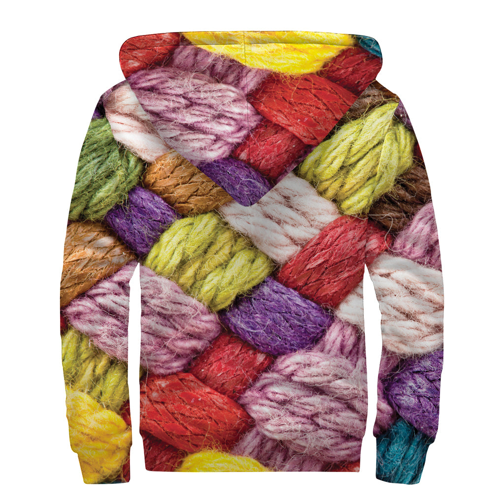 Colorful Wool Yarns Print Sherpa Lined Zip Up Hoodie