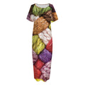 Colorful Wool Yarns Print Short Sleeve Long Nightdress