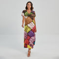 Colorful Wool Yarns Print Short Sleeve Maxi Dress