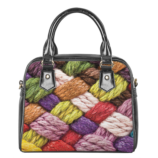 Colorful Wool Yarns Print Shoulder Handbag