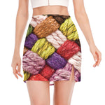 Colorful Wool Yarns Print Side Slit Mini Skirt