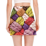 Colorful Wool Yarns Print Side Slit Mini Skirt