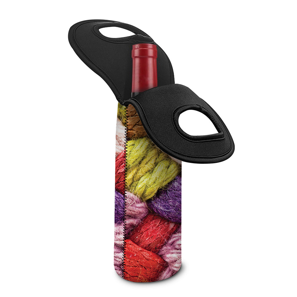 Colorful Wool Yarns Print Single Neoprene Wine Tote