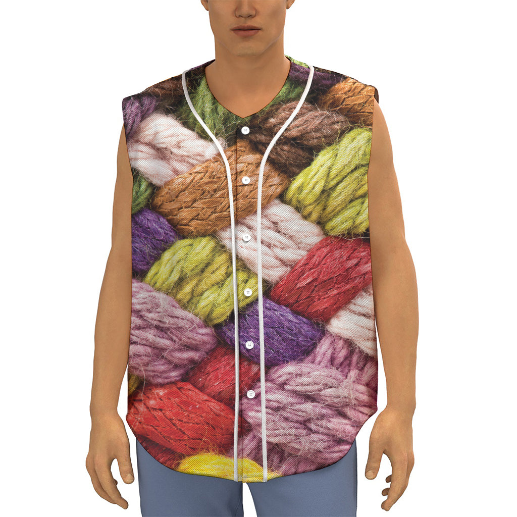 Colorful Wool Yarns Print Sleeveless Baseball Jersey