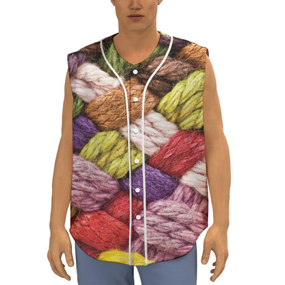 Colorful Wool Yarns Print Sleeveless Baseball Jersey