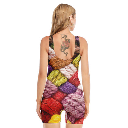 Colorful Wool Yarns Print Sleeveless One Piece Swimsuit