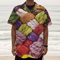 Colorful Wool Yarns Print Textured Short Sleeve Shirt