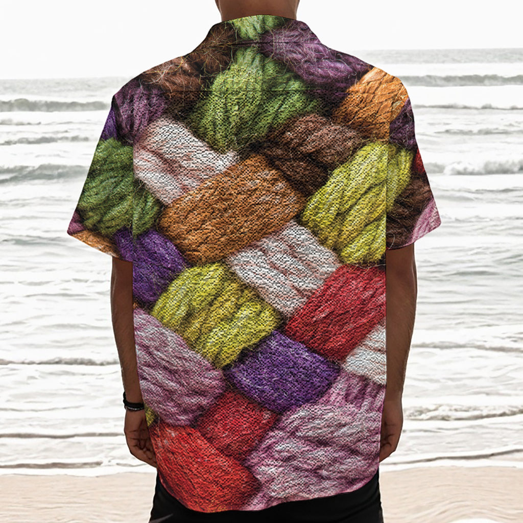 Colorful Wool Yarns Print Textured Short Sleeve Shirt