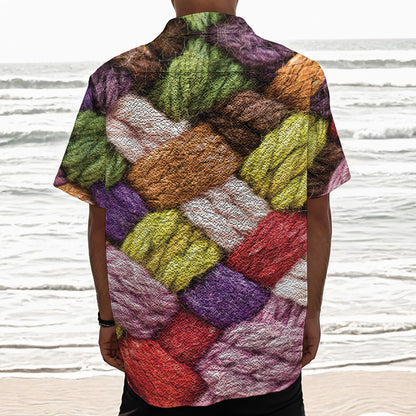 Colorful Wool Yarns Print Textured Short Sleeve Shirt