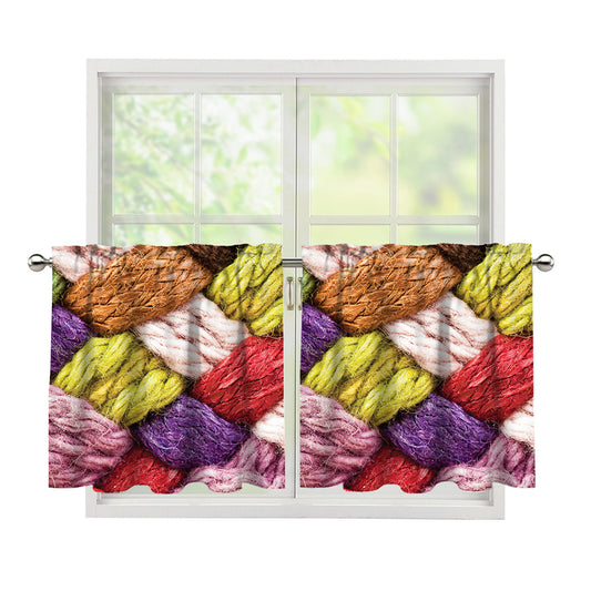 Colorful Wool Yarns Print Tier Curtains