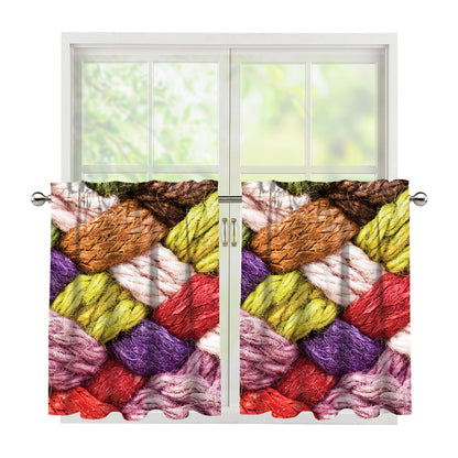 Colorful Wool Yarns Print Tier Curtains