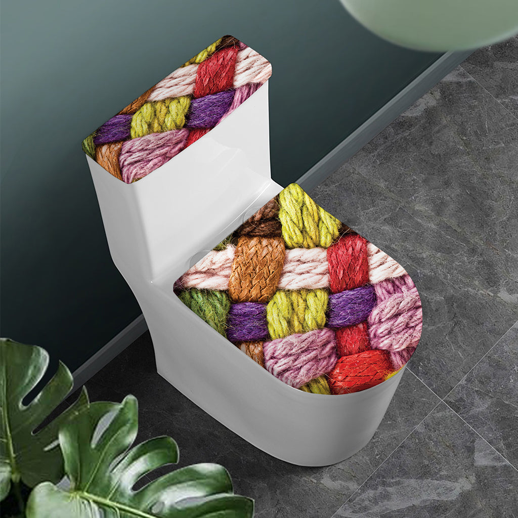 Colorful Wool Yarns Print Toilet Lid And Tank Cover Set