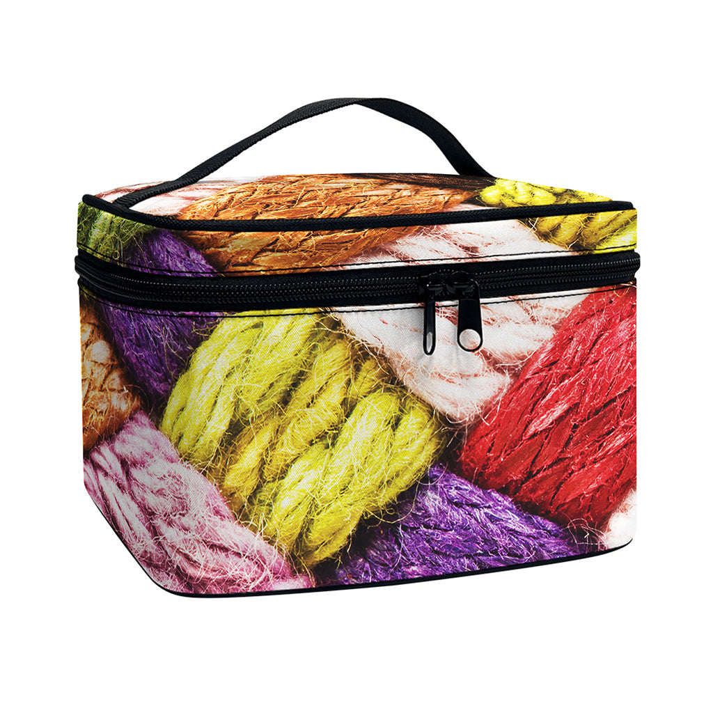 Colorful Wool Yarns Print Travel Makeup Bag