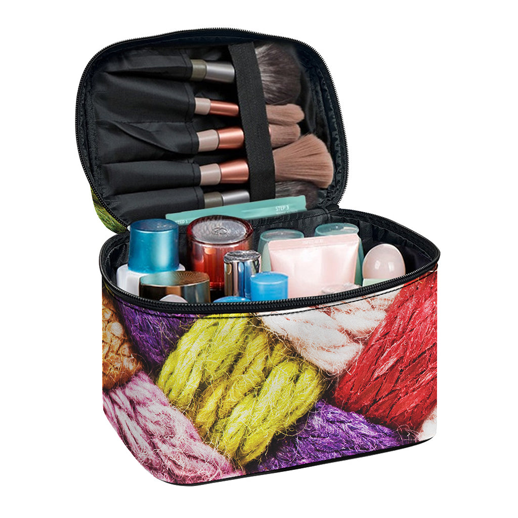 Colorful Wool Yarns Print Travel Makeup Bag