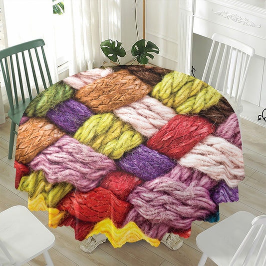 Colorful Wool Yarns Print Waterproof Round Tablecloth