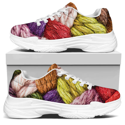Colorful Wool Yarns Print White Chunky Shoes