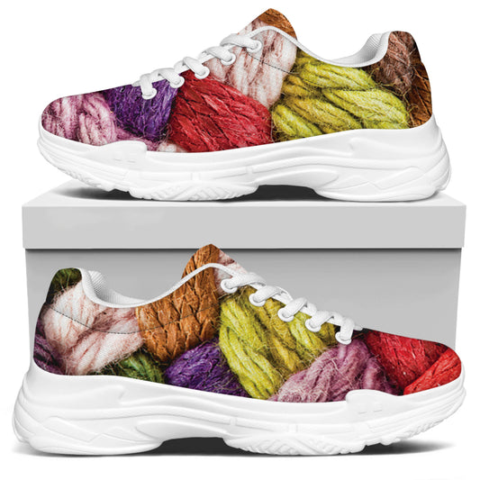 Colorful Wool Yarns Print White Chunky Shoes