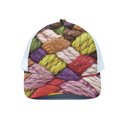 Colorful Wool Yarns Print White Mesh Trucker Cap