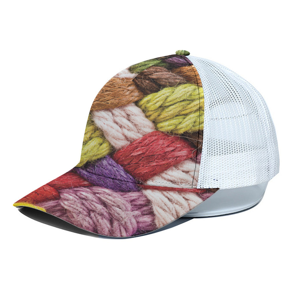 Colorful Wool Yarns Print White Mesh Trucker Cap