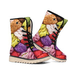 Colorful Wool Yarns Print Winter Boots
