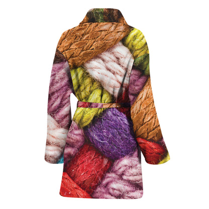 Colorful Wool Yarns Print Women's Bathrobe