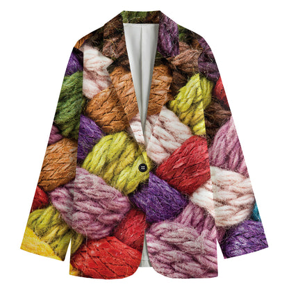 Colorful Wool Yarns Print Women's Blazer