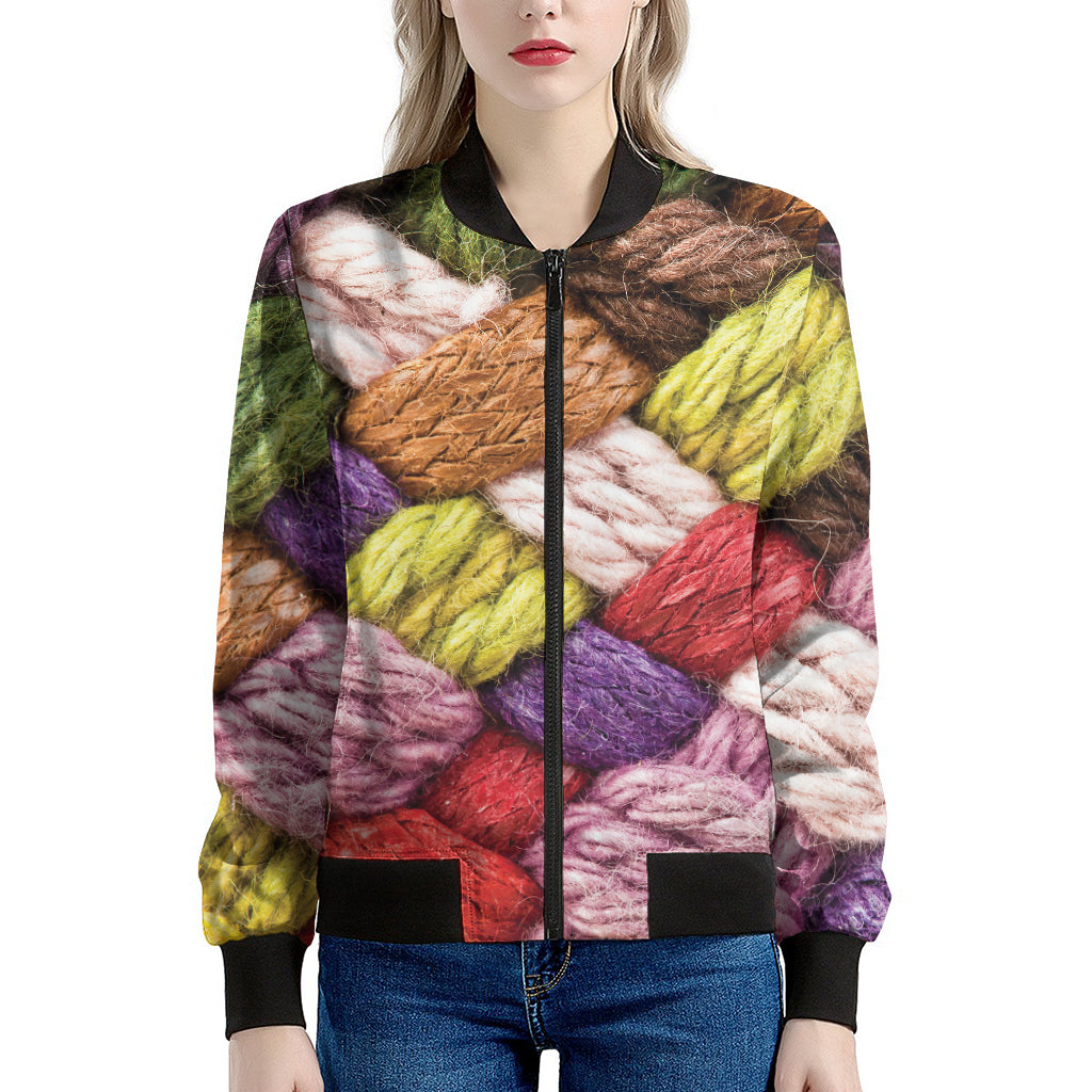 Colorful Wool Yarns Print Women's Bomber Jacket