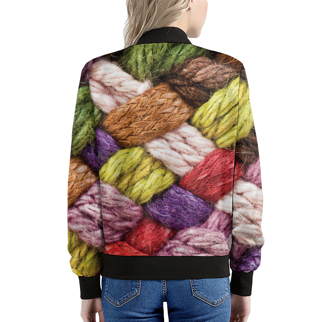 Colorful Wool Yarns Print Women's Bomber Jacket