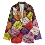 Colorful Wool Yarns Print Women's Cotton Blazer
