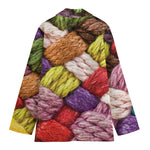 Colorful Wool Yarns Print Women's Cotton Blazer