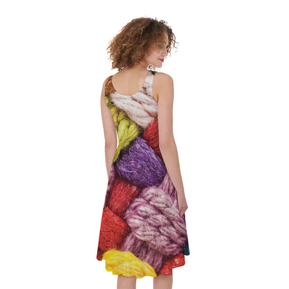 Colorful Wool Yarns Print Women's Sleeveless Dress