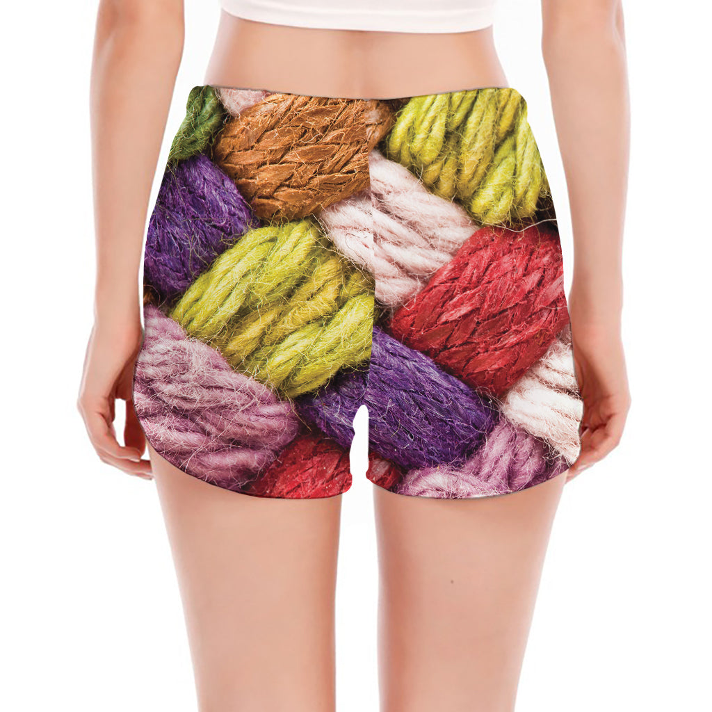 Colorful Wool Yarns Print Women's Split Running Shorts