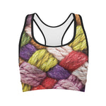 Colorful Wool Yarns Print Women's Sports Bra