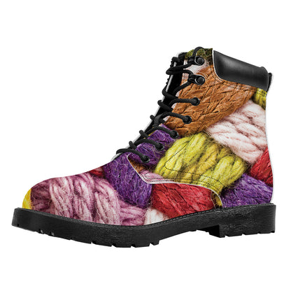 Colorful Wool Yarns Print Work Boots