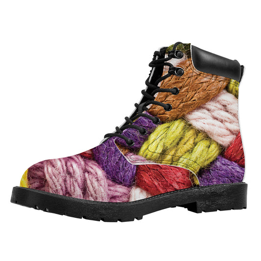 Colorful Wool Yarns Print Work Boots