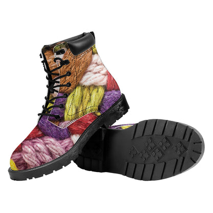 Colorful Wool Yarns Print Work Boots