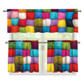 Colorful Yarn Balls Print 3 Piece Kitchen Curtains