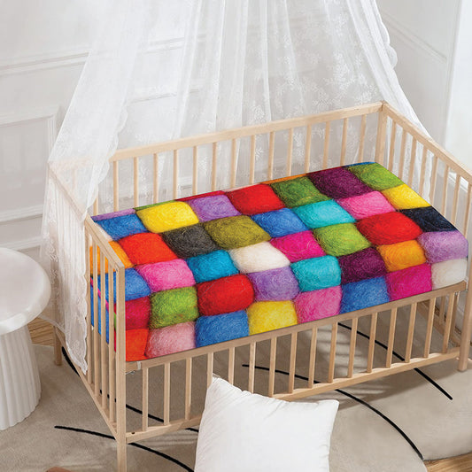 Colorful Yarn Balls Print Baby Crib Sheet