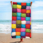 Colorful Yarn Balls Print Beach Towel