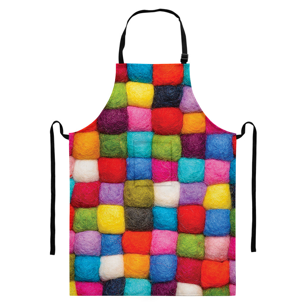Colorful Yarn Balls Print Bib Apron With Pocket