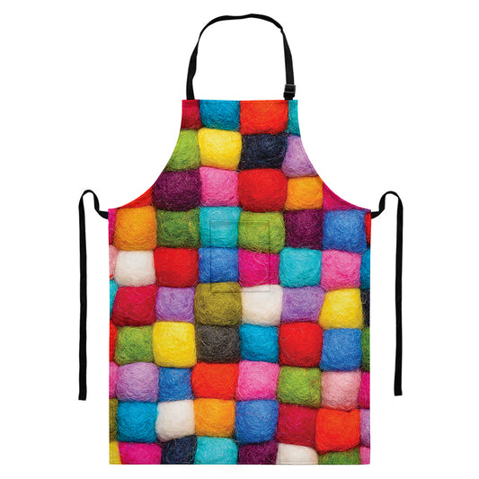 Colorful Yarn Balls Print Bib Apron With Pocket