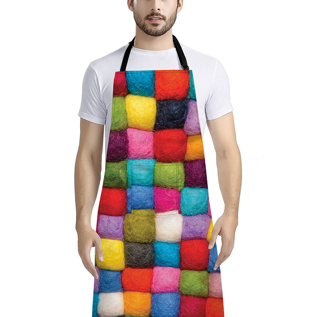 Colorful Yarn Balls Print Bib Apron With Pocket