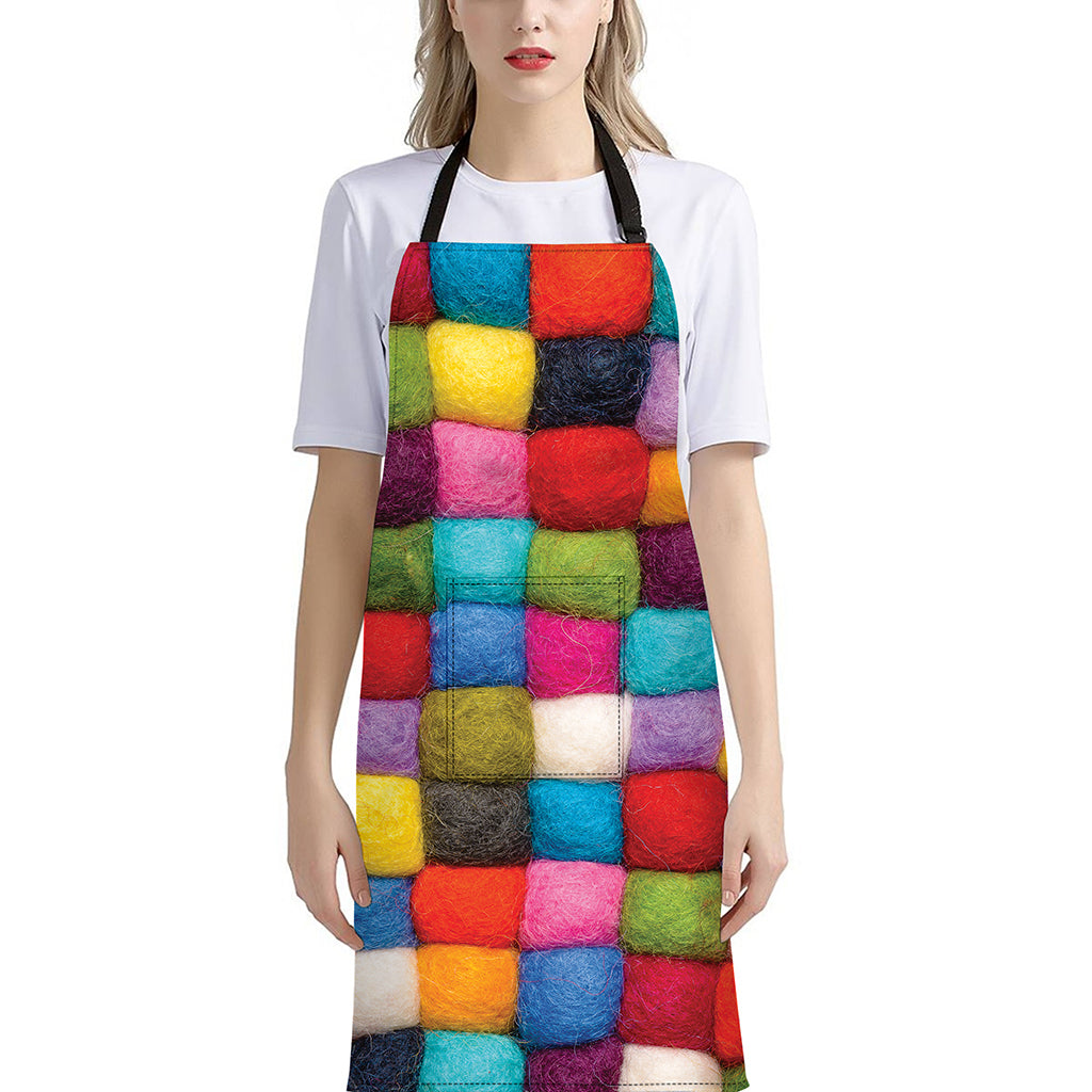 Colorful Yarn Balls Print Bib Apron With Pocket