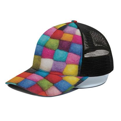Colorful Yarn Balls Print Black Mesh Trucker Cap