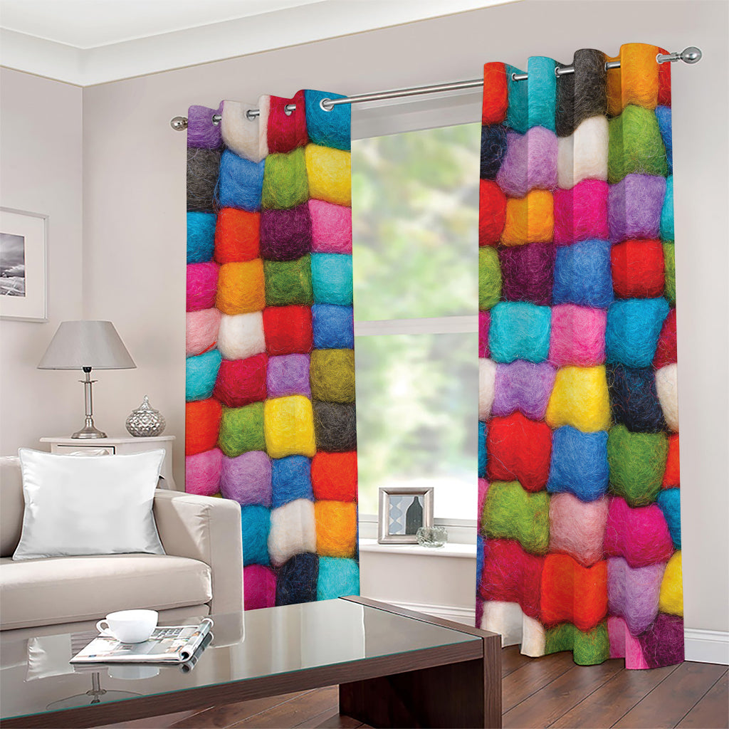 Colorful Yarn Balls Print Blackout Grommet Curtains