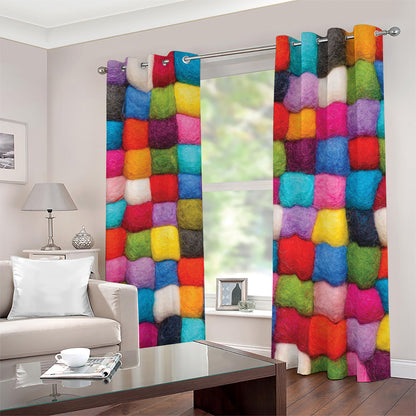 Colorful Yarn Balls Print Blackout Grommet Curtains